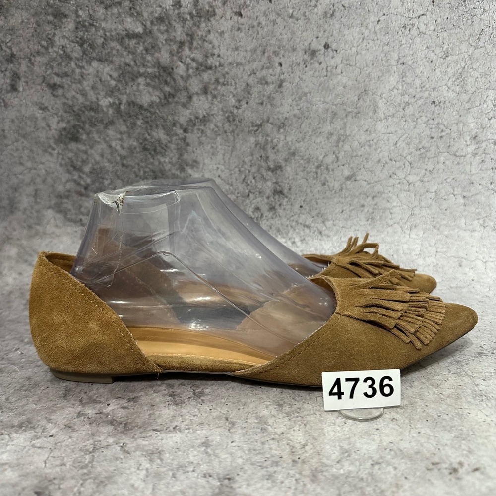 J.Crew D'Orsay Flats Womens 10 Brown Suede Kilted Fringe Pointed Toe Shoes